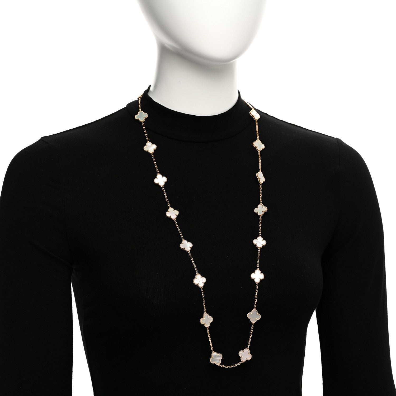 Van Cleef & Arpels 18K Yellow Gold Mother of Pearl 20 Motifs Vintage Alhambra Necklace 2 of 6