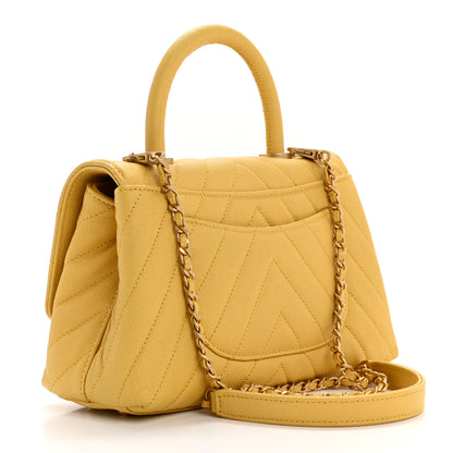 Chanel Caviar Chevron Quilted Mini Coco Handle Flap Yellow 3 of 10