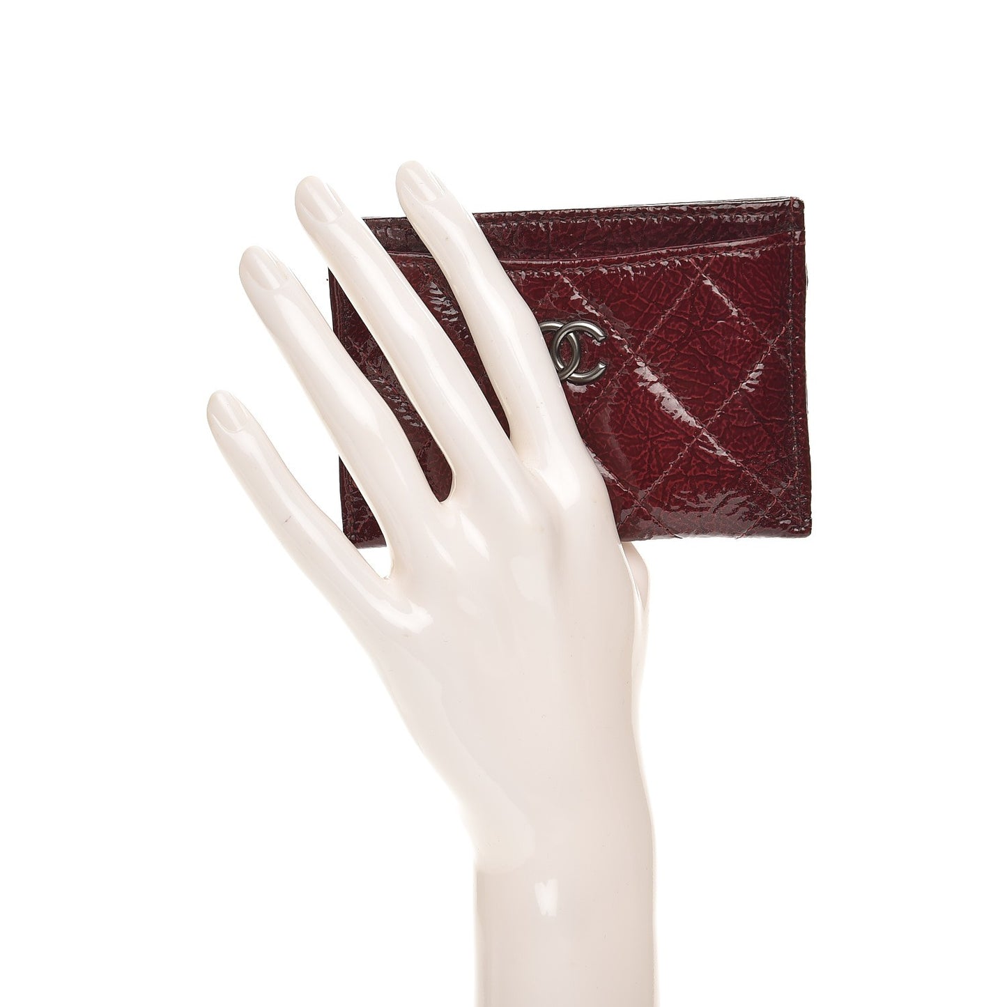 Distressed Patent Quilted Card Holder Bordeaux