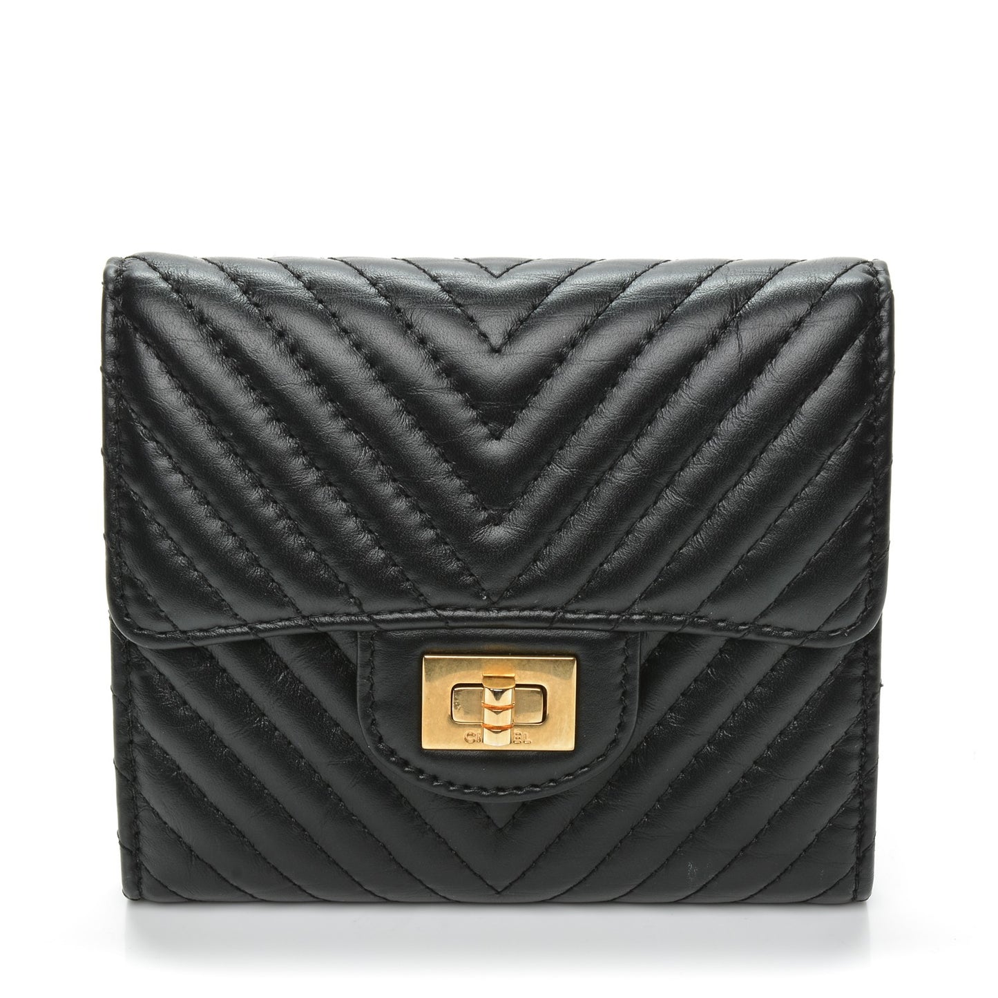Aged Calfskin Chevron Reissue Compact Wallet Black
