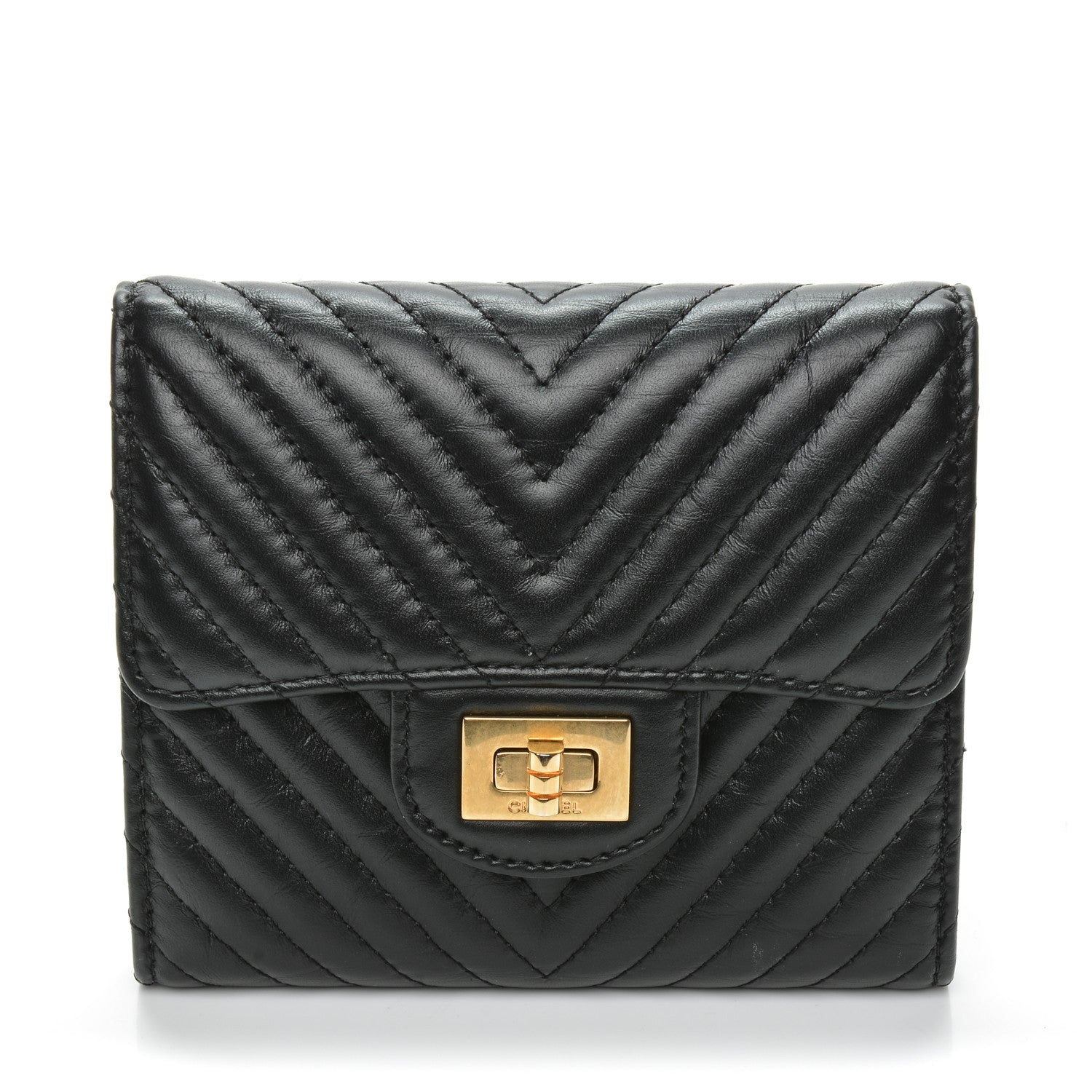 Chanel Aged Calfskin Chevron Reissue Compact Wallet Black 1 of 8