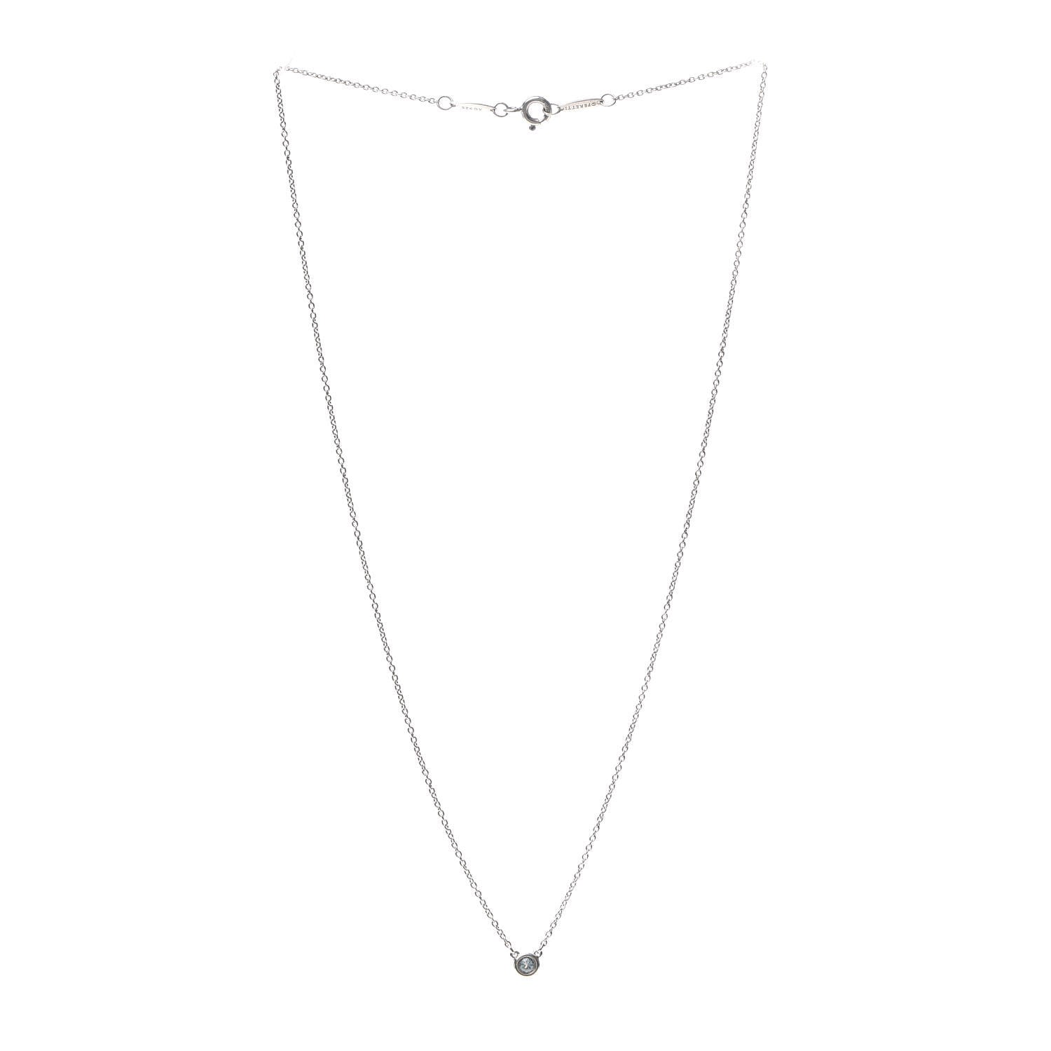 Tiffany Sterling Silver Aquamarine .06ct Elsa Peretti Color by the Yard Pendant Necklace 3 of 5