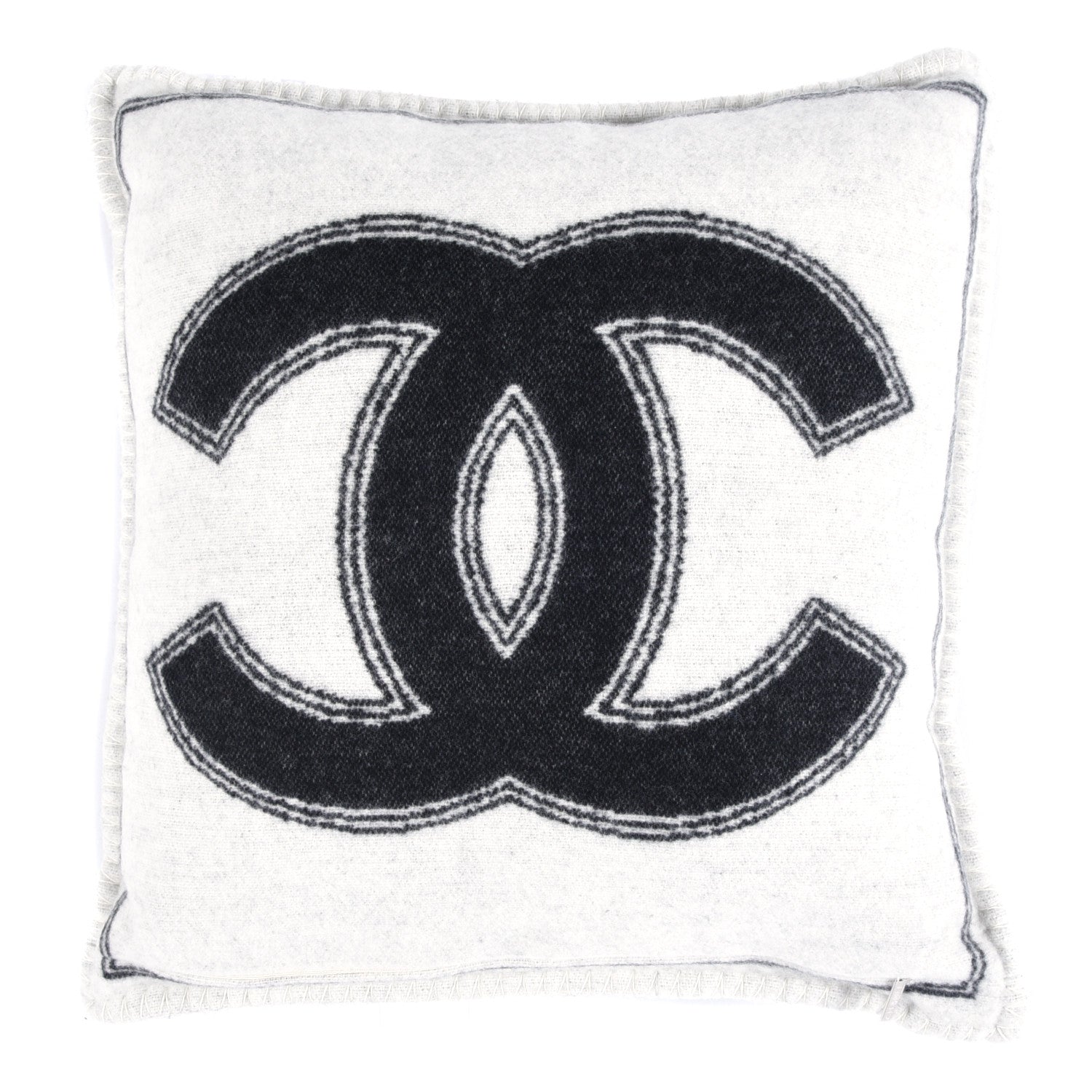 Chanel Merino Wool Cashmere CC Pillow Black Beige 2 of 3