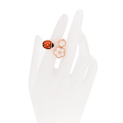 Van Cleef & Arpels 18K Rose Gold Mother of Pearl Carnelian Black Onyx Lucky Spring Between the Finger Ring 48 4.5 2 of 5