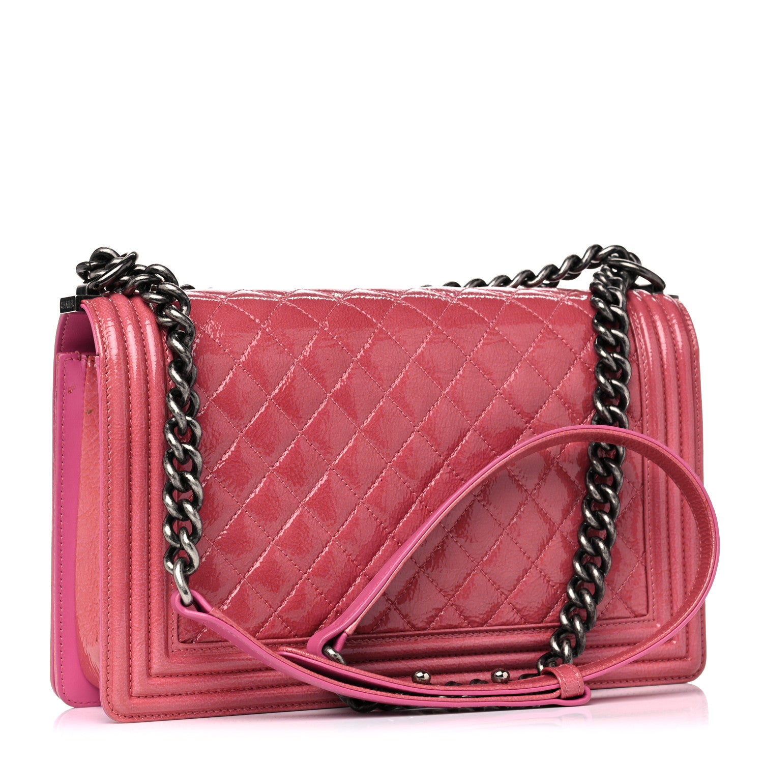 Chanel Distressed Patent Calfskin Quilted New Medium Boy Flap Pink 4 of 18