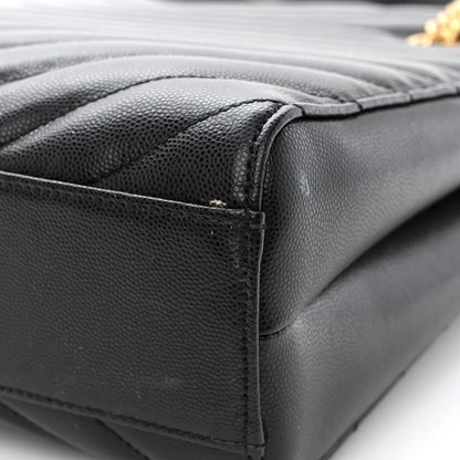 Saint Laurent Grain de Poudre Matelasse Chevron Medium Tribeca Shopping Bag Black 12 of 13