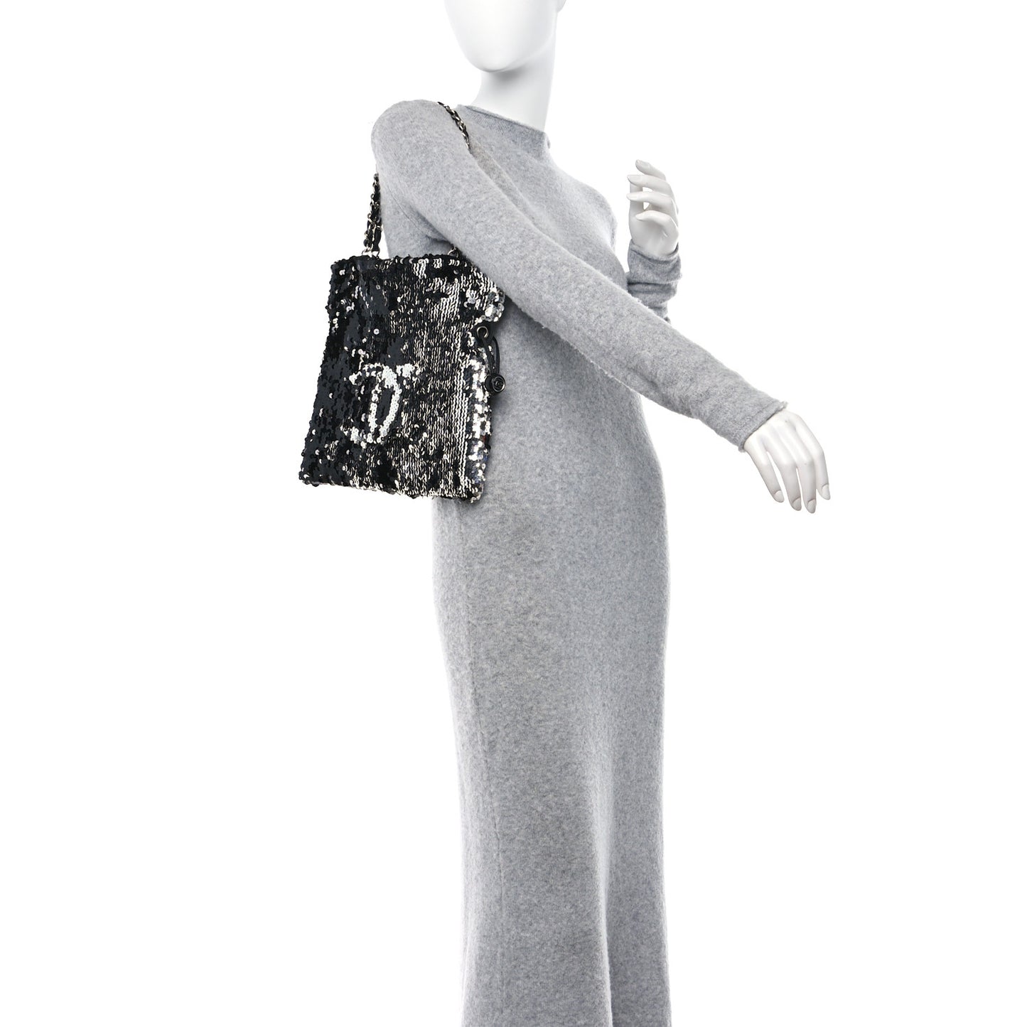 Sequin Summer Night Medium Drawstring Tote Black