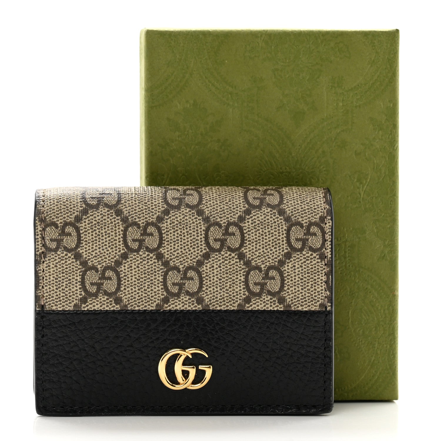 Gucci Dollar Calfskin GG Supreme Monogram GG Marmont Card Case Black Beige Ebony 8 of 8