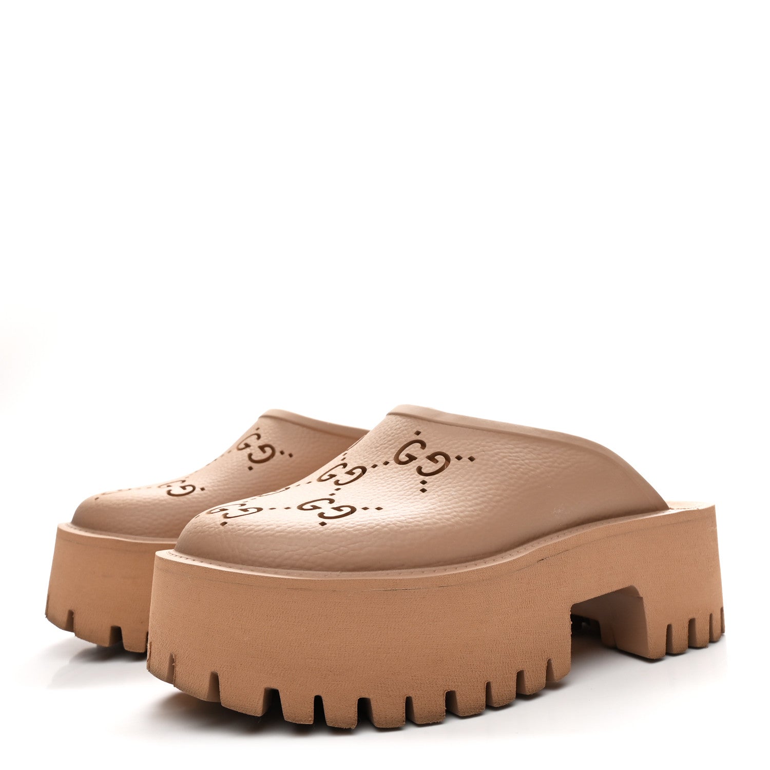 Gucci Rubber GG Monogram Perforated Elea Platform 55mm Lug Sole Sandals 36 Vintage Camel 4 of 10
