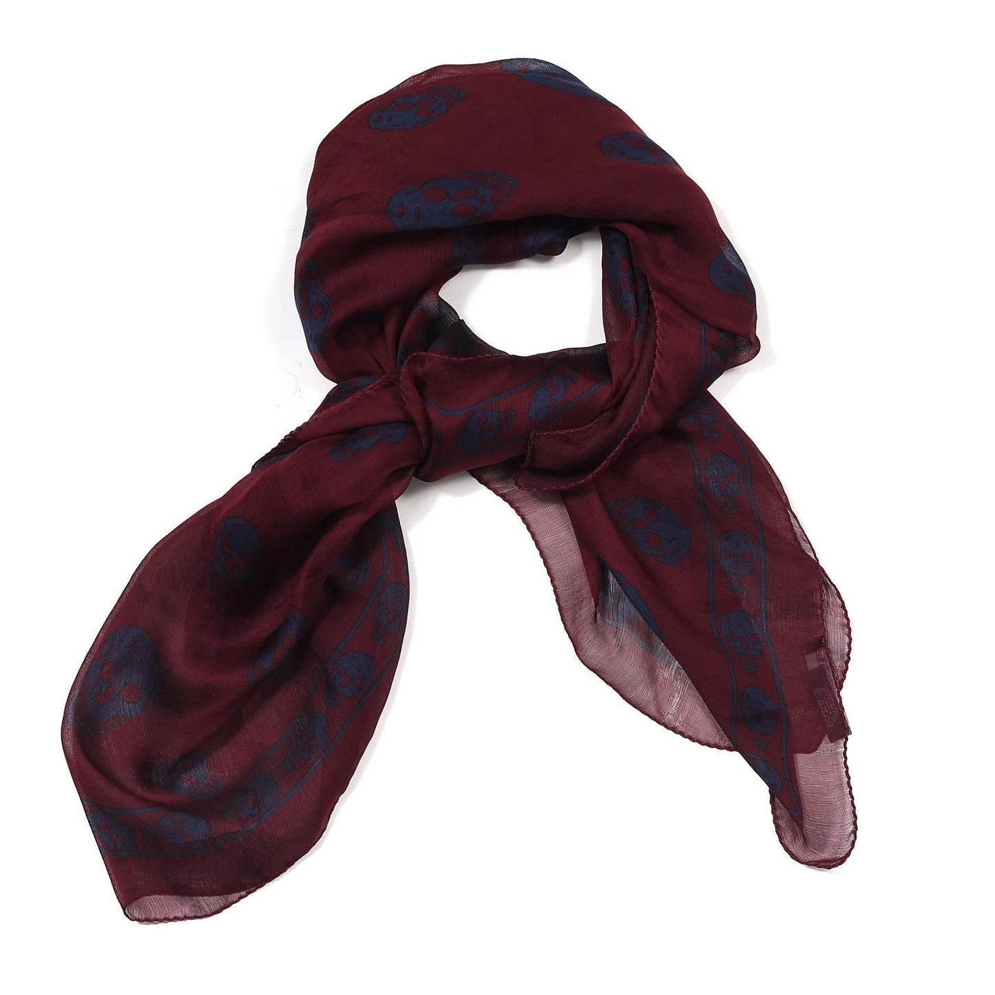 Silk Chiffon Skull Scarf Burgundy Navy