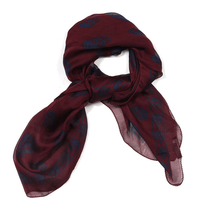 Alexander McQueen Silk Chiffon Skull Scarf Burgundy Navy 1 of 4