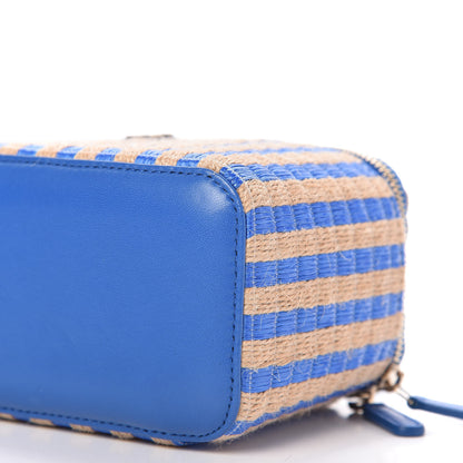 Chanel Raffia Jute Striped Small Vanity Case With Chain Blue Beige 7 of 11