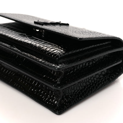 Saint Laurent Calfskin Crocodile Embossed Medium Monochrome Monogram Sunset Black 9 of 9