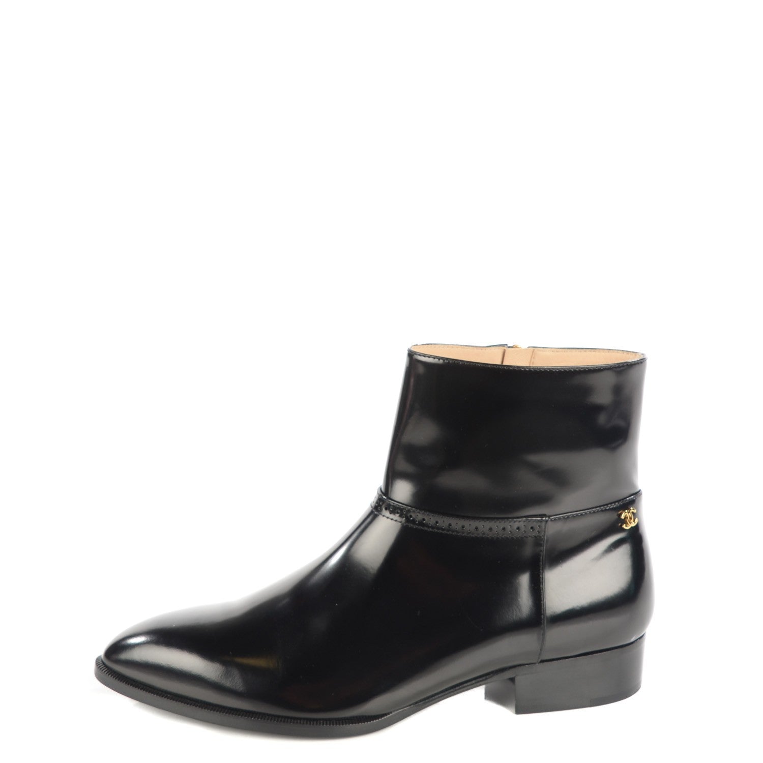 Chanel Glazed Calfskin Zip Ankle Boots 37.5 Black 1 of 7