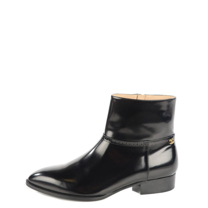 Chanel Glazed Calfskin Zip Ankle Boots 37.5 Black 1 of 7
