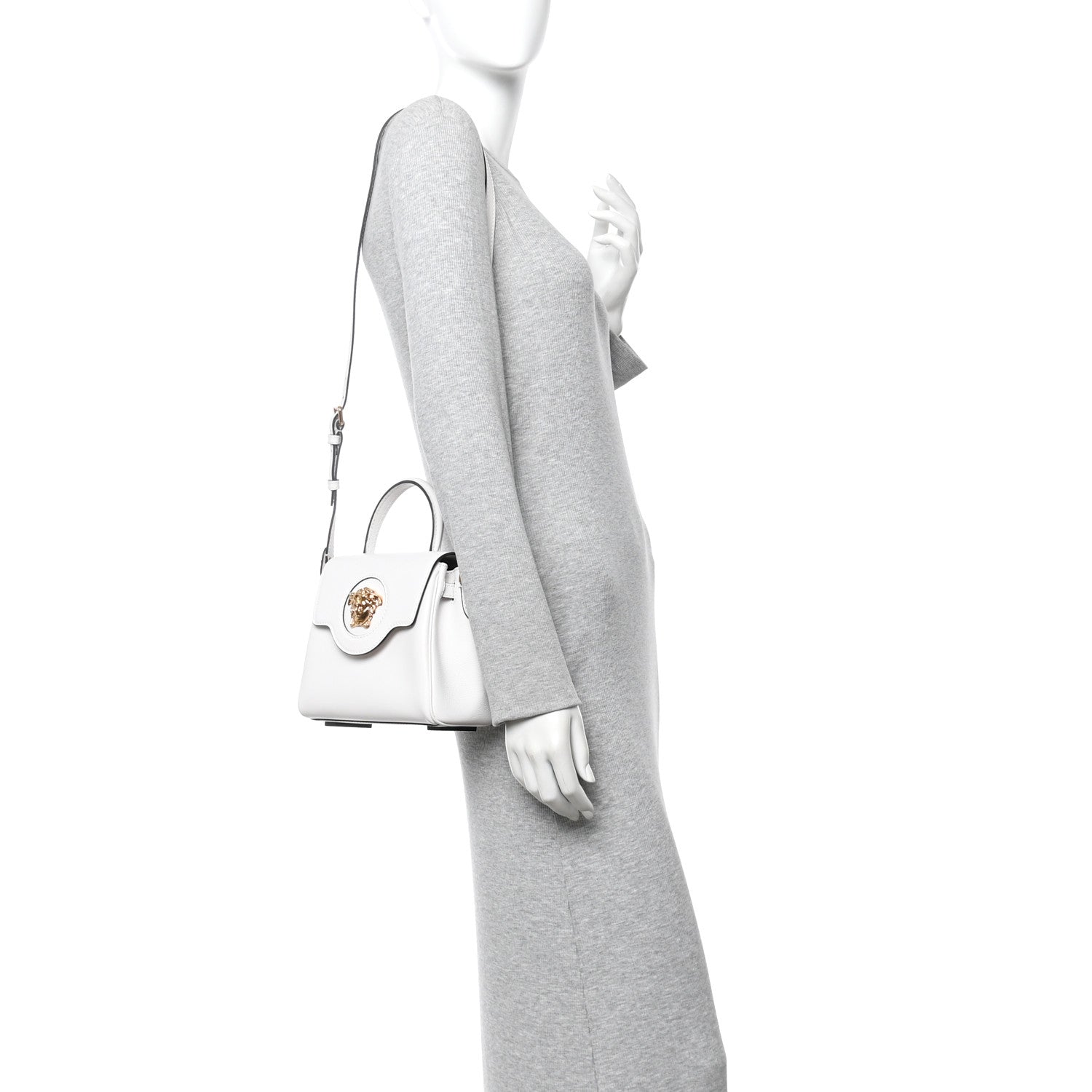 Versace Grained Calfskin Small La Medusa Top Handle Bag Optical White 2 of 12