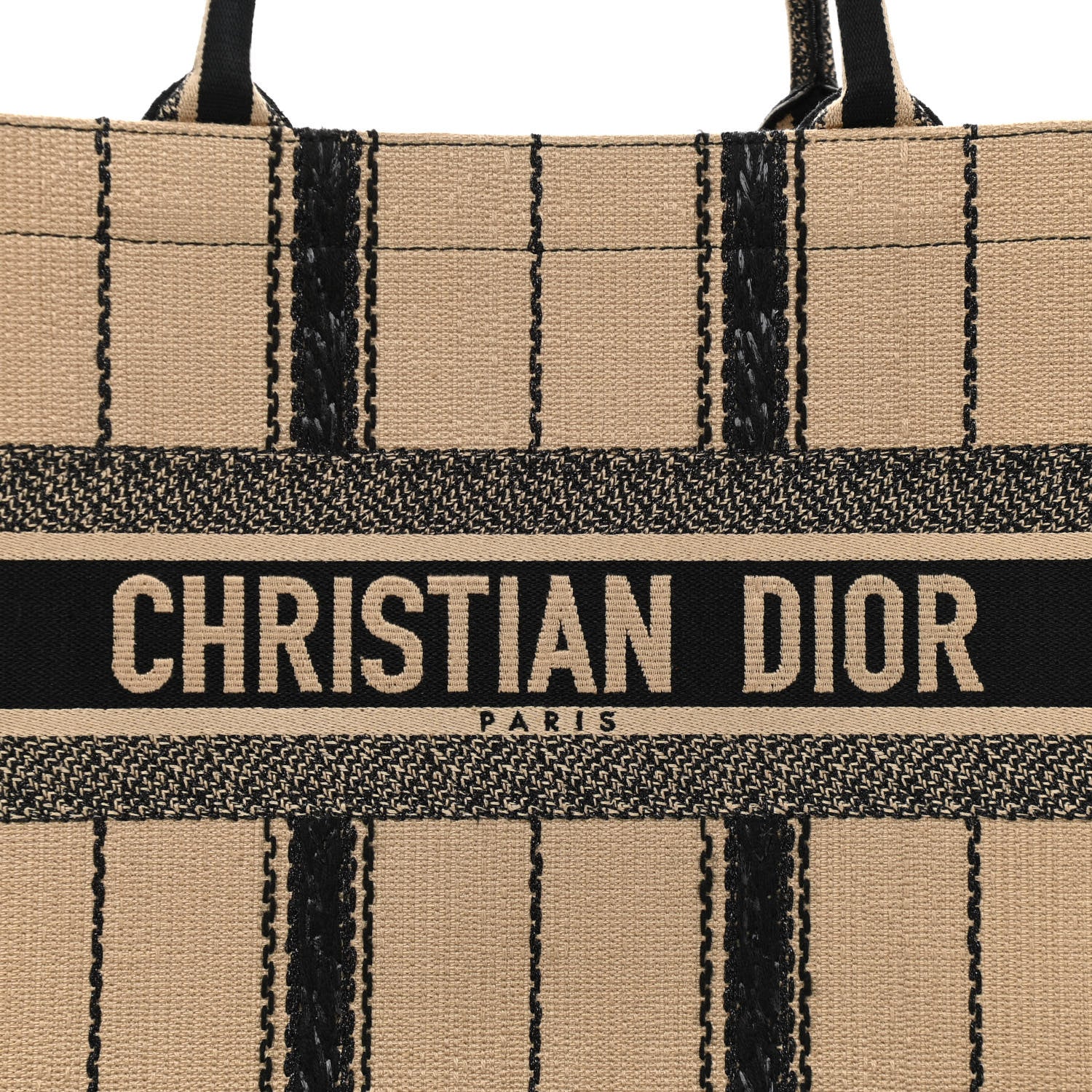 Christian Dior Canvas Embroidered Medium Bayadere Book Tote Black Beige 8 of 14
