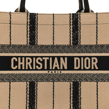 Christian Dior Canvas Embroidered Medium Bayadere Book Tote Black Beige 8 of 14