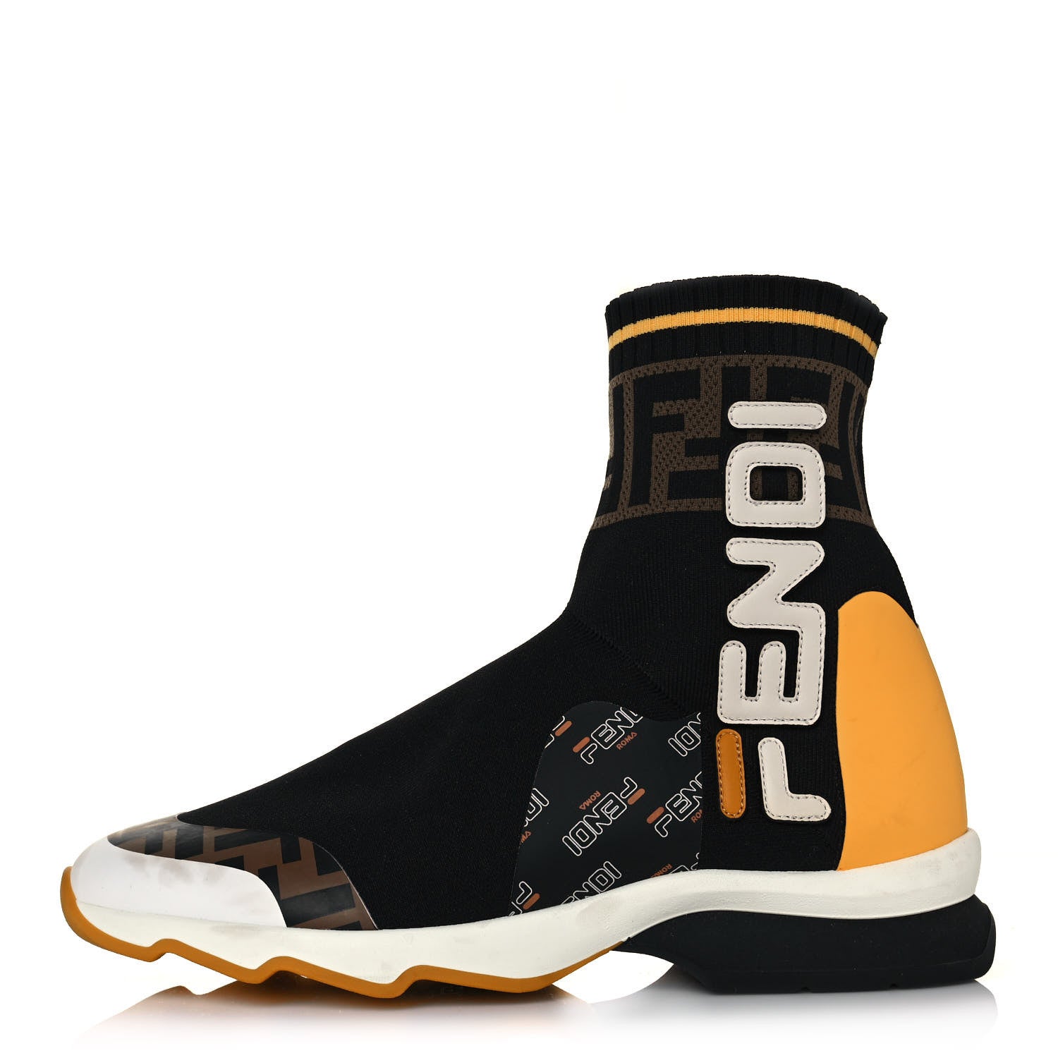 Fendi X FILA Stretch Knit Calfskin Mania Sock Sneakers 38.5 Black White Zucca Tobacco 1 of 8