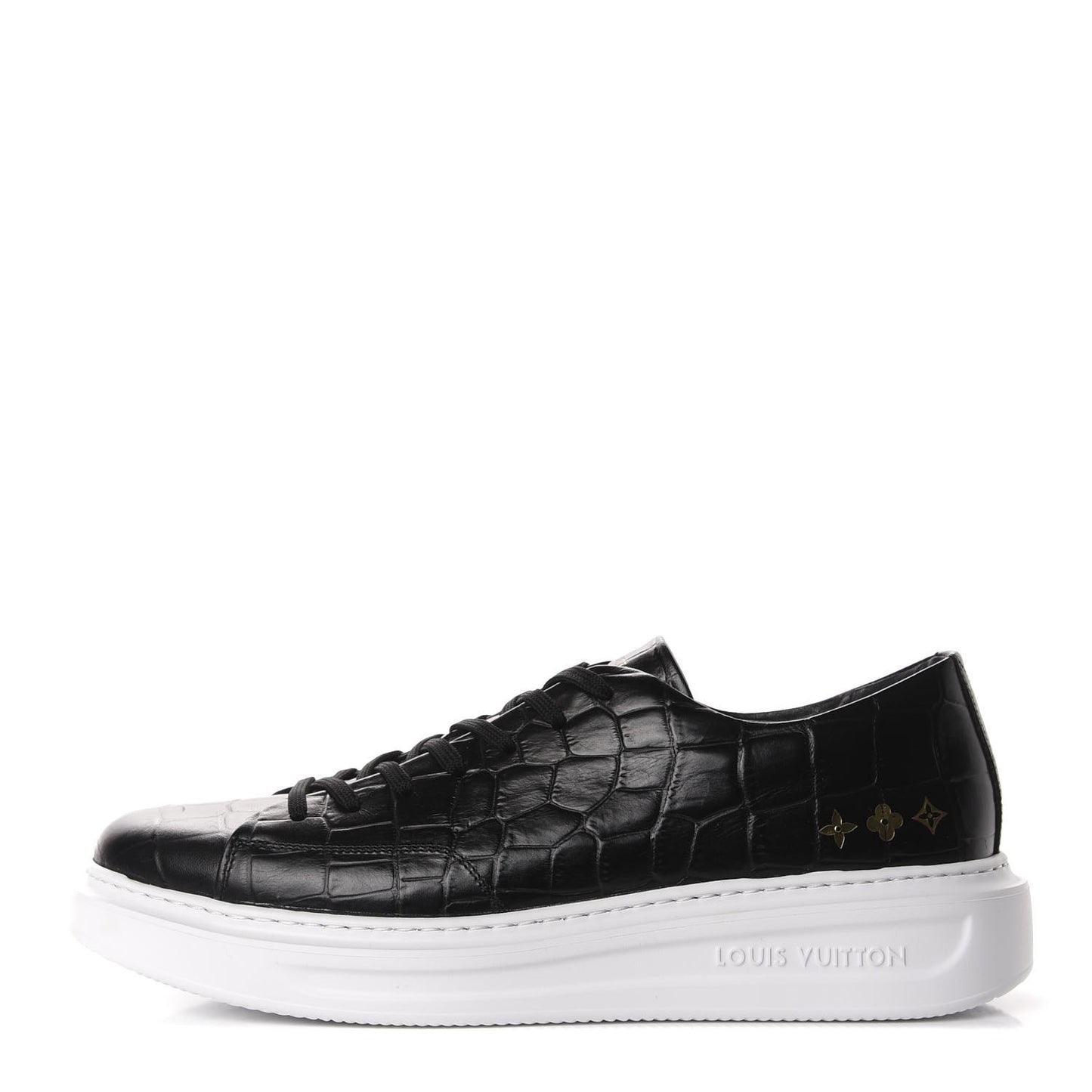Calfskin Crocodile Embossed Monogram Beverly Hills Sneakers 9 Black