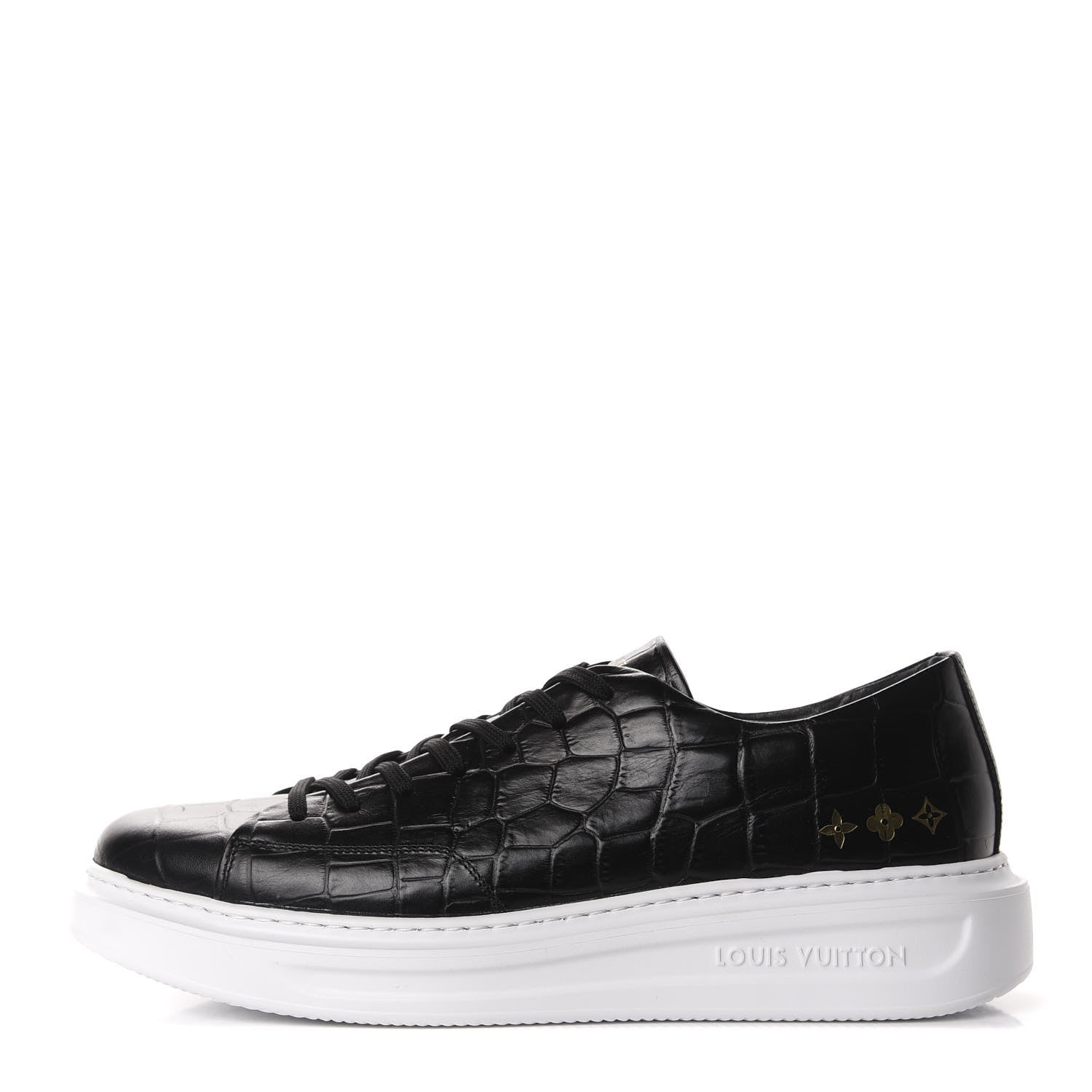Louis Vuitton Calfskin Crocodile Embossed Monogram Beverly Hills Sneakers 9 Black 1 of 10
