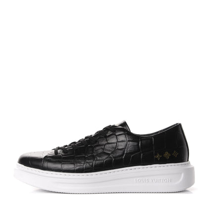 Louis Vuitton Calfskin Crocodile Embossed Monogram Beverly Hills Sneakers 9 Black 1 of 10