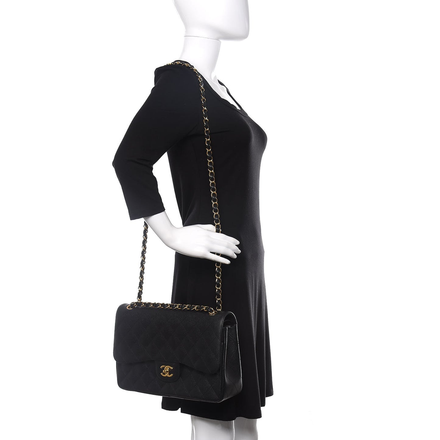 Caviar Quilted Jumbo Double Flap Black