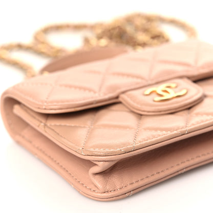 Chanel Lambskin Quilted Top Handle Flap Coin Purse With Chain Beige 9 of 11