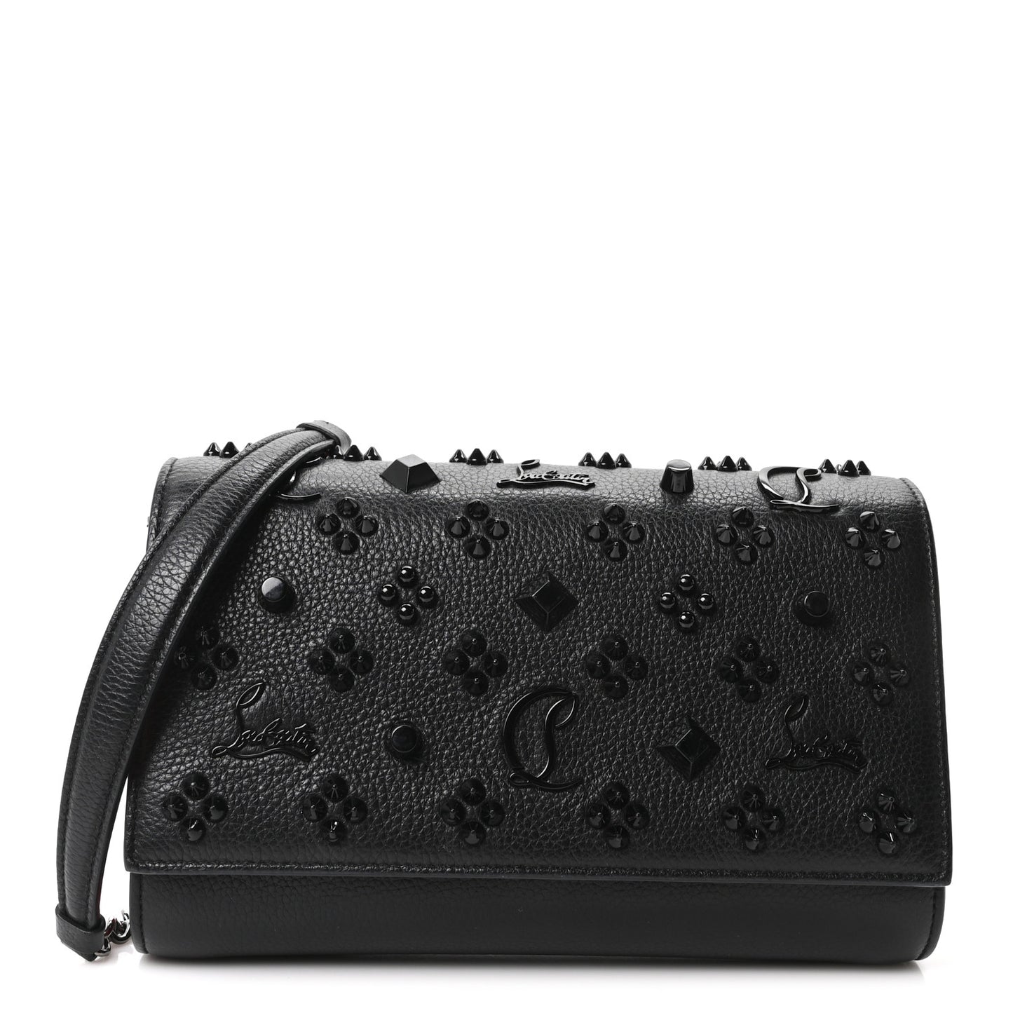 Calfskin Spikes Loubinthesky Paloma Clutch Black
