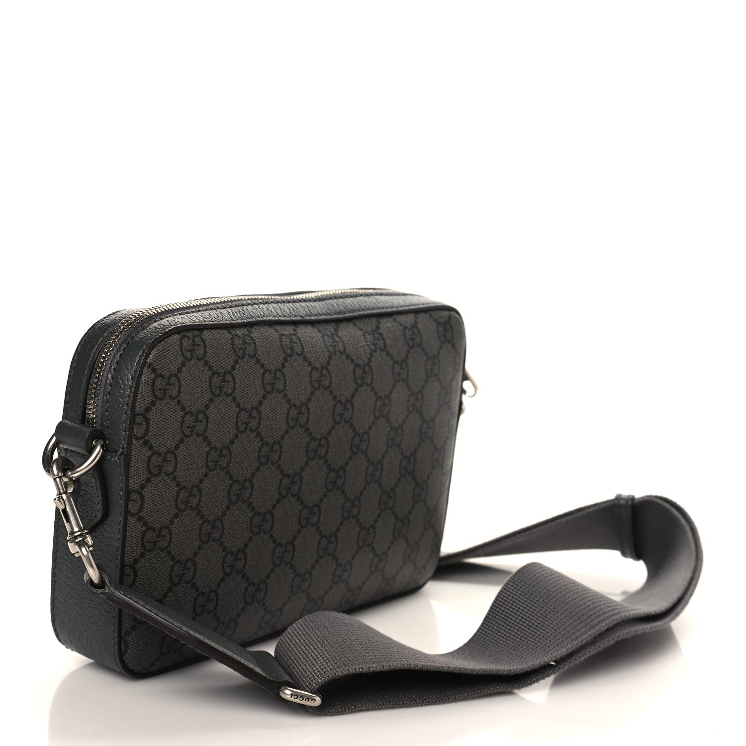 Gucci GG Supreme Monogram Textured Dollar Calfskin Web Ophidia Wristlet Shoulder Bag Grey Black Graphite Grey 2 of 7
