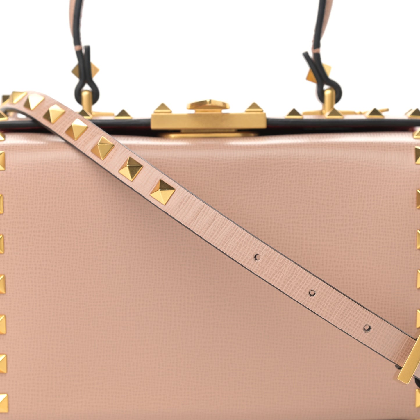 Grainy Calfskin Rockstud Alcove Box Top-Handle Bag Rose Cannelle