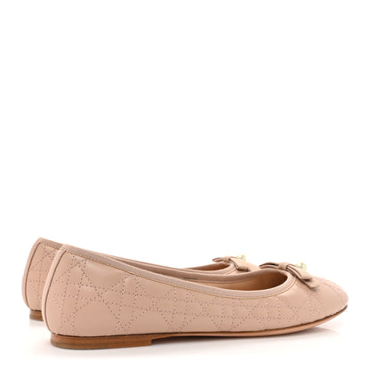 Christian Dior Calfskin Cannage Pearl Bow Ballet Flats 39 Nude 4 of 10