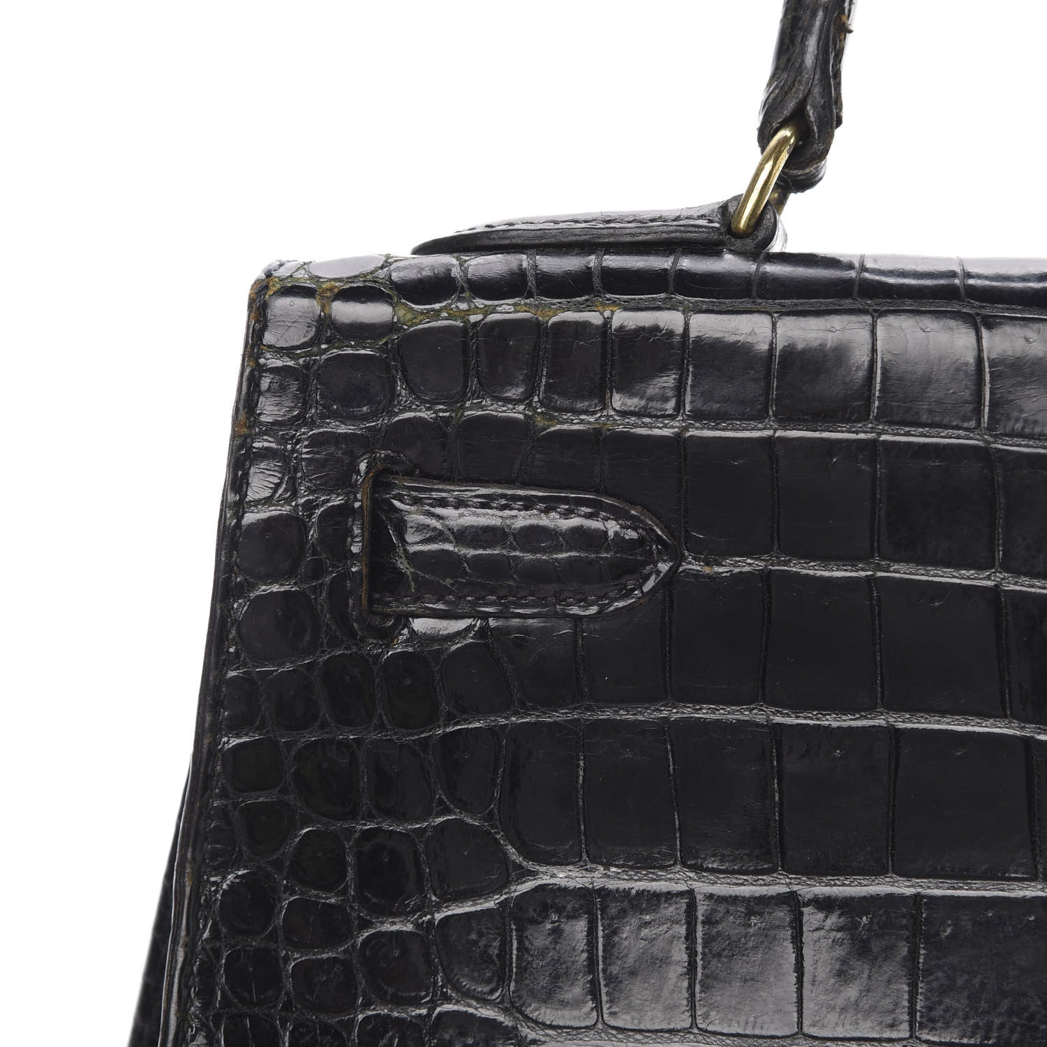 Hermes Shiny Porosus Crocodile Kelly Sellier 32 Black 12 of 50