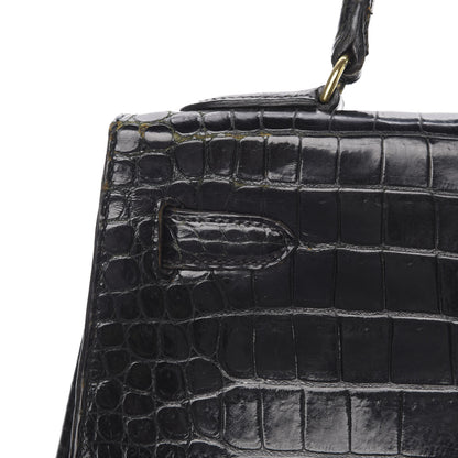Hermes Shiny Porosus Crocodile Kelly Sellier 32 Black 12 of 50