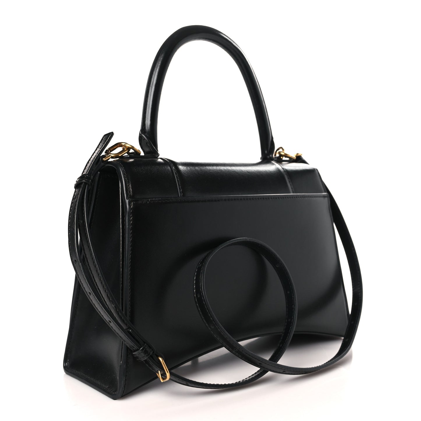 Shiny Box Calfskin Medium Hourglass Top Handle Bag Black