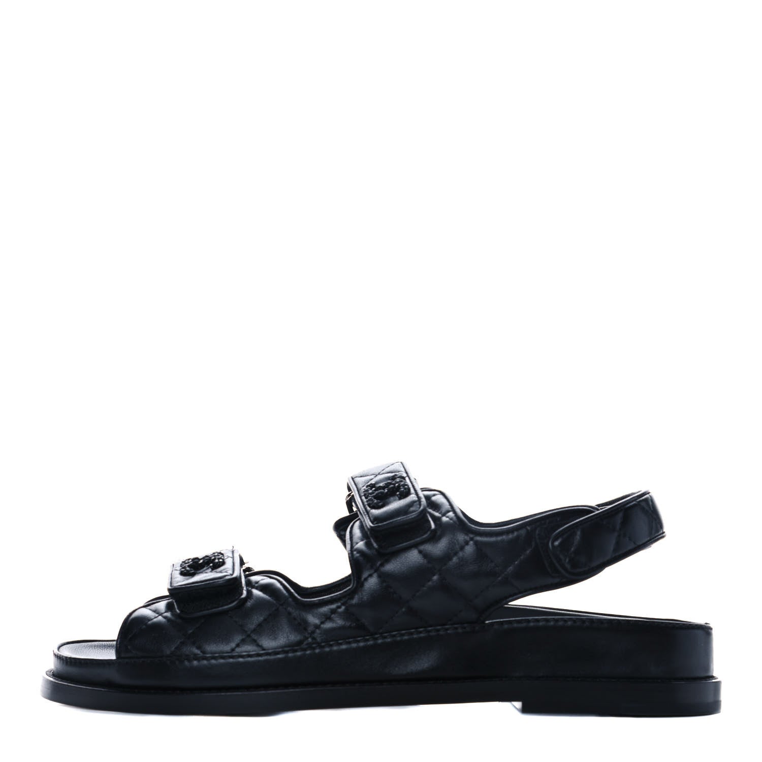 Chanel Lambskin Quilted Velcro Dad Sandals 38.5 Black 1 of 9