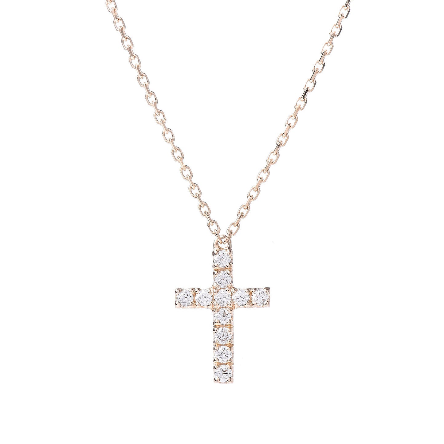 18K Pink Gold Diamond Symbols Cross Pendant Necklace
