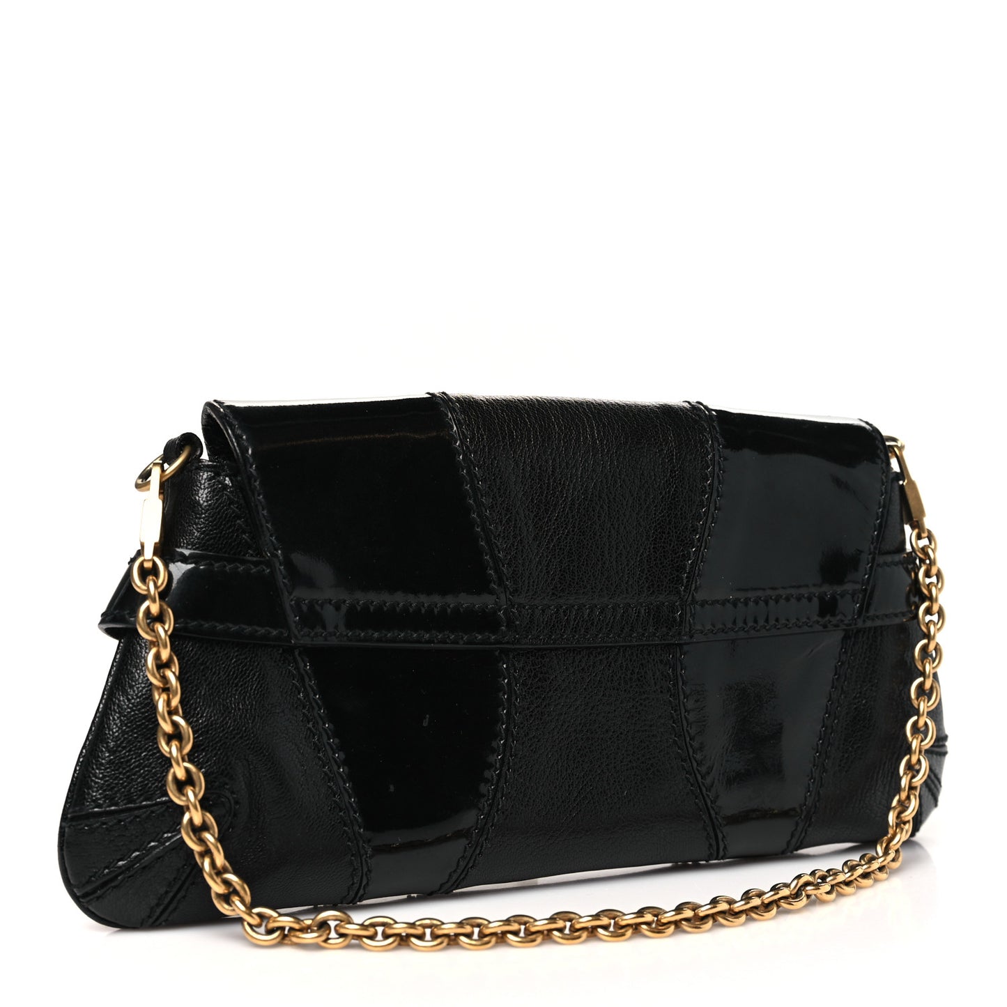 Goatskin Patent Horsebit Chain Clutch  Black