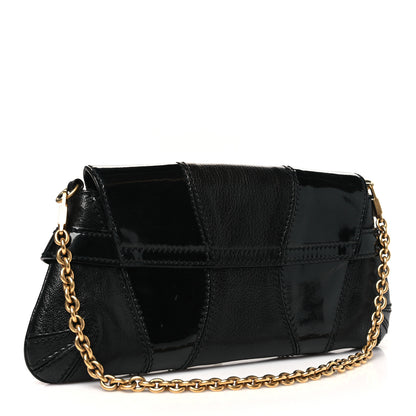 Gucci Goatskin Patent Horsebit Chain Clutch  Black 3 of 11