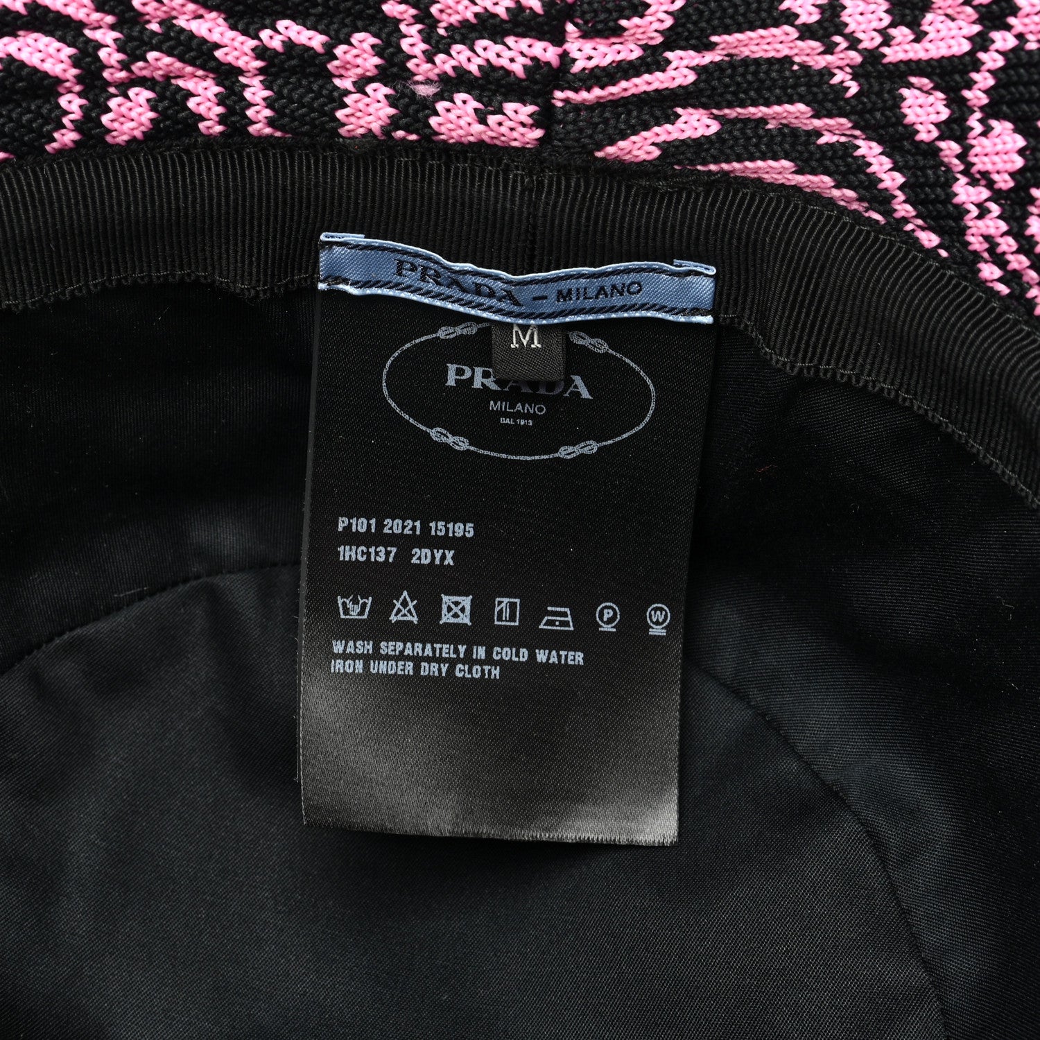 Prada Maglia Jacquard Metal Triangle Logo Womens Bucket Hat M Black Rosa 8 of 8