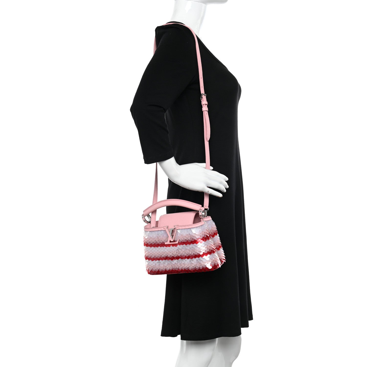 Louis Vuitton Sequins Metallic Taurillon Capucines Mini Pink 2 of 12