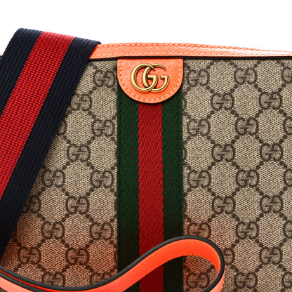 Gucci GG Supreme Monogram Textured Dollar Calfskin Web Ophidia Wristlet Shoulder Bag Beige Ebony Orange 8 of 11