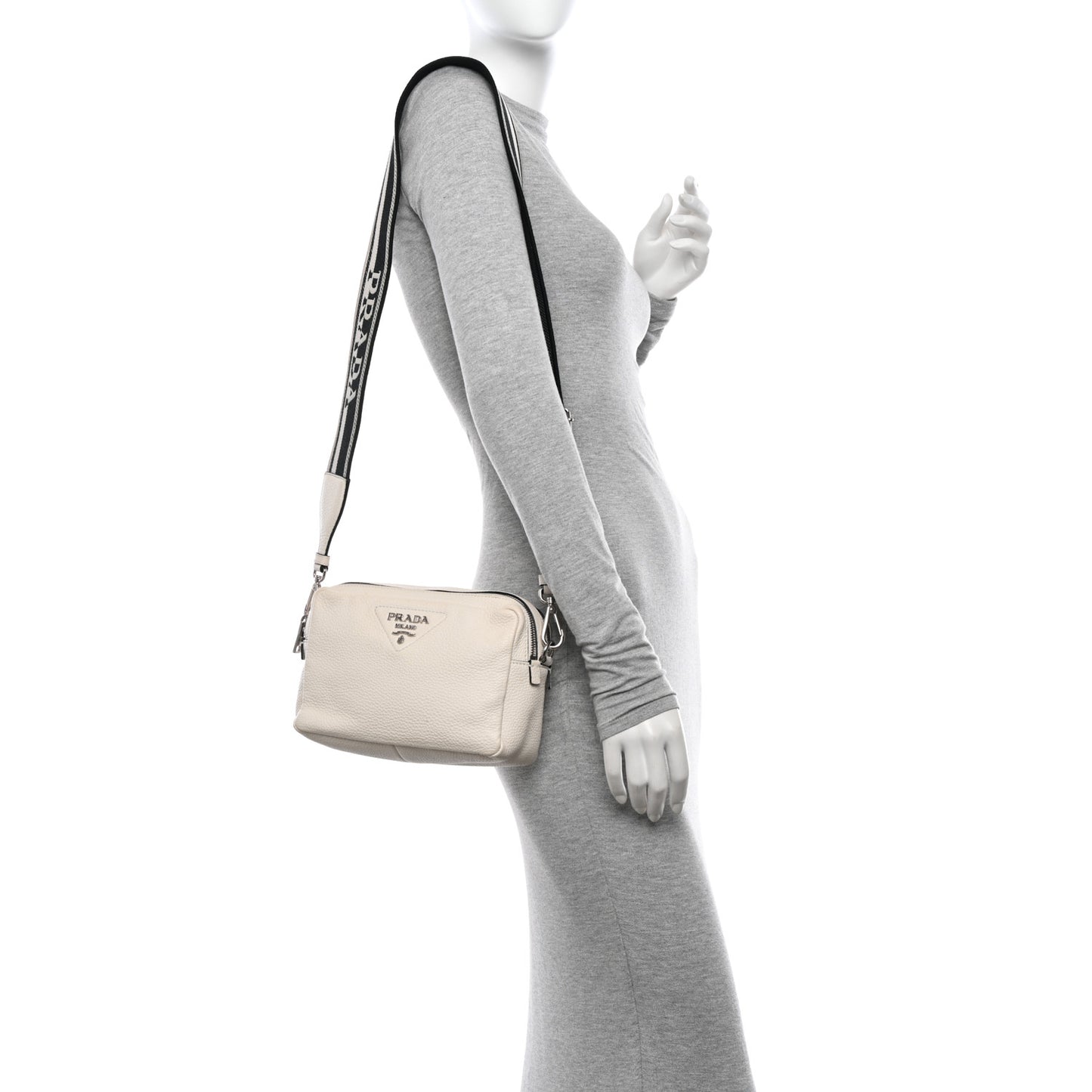 Vitello Daino Soft Medium Double Zip Shoulder Bag White