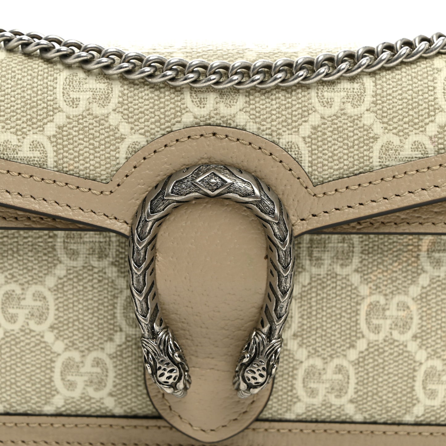 GG Supreme Monogram Textured Dollar Calfskin Super Mini Dionysus Shoulder Bag Beige Mystic White Oatmeal
