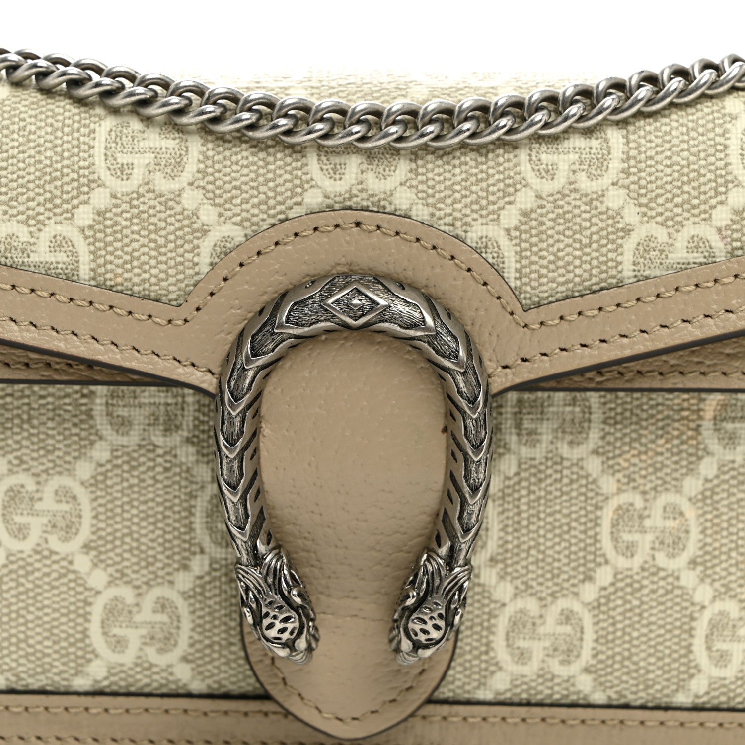 Gucci GG Supreme Monogram Textured Dollar Calfskin Super Mini Dionysus Shoulder Bag Beige Mystic White Oatmeal 8 of 11