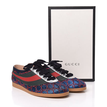 Gucci Lurex Calfskin Web GG Monogram Womens Falacer Sneakers 41 Iridescent Blue Iridescent Red Silver 10 of 10