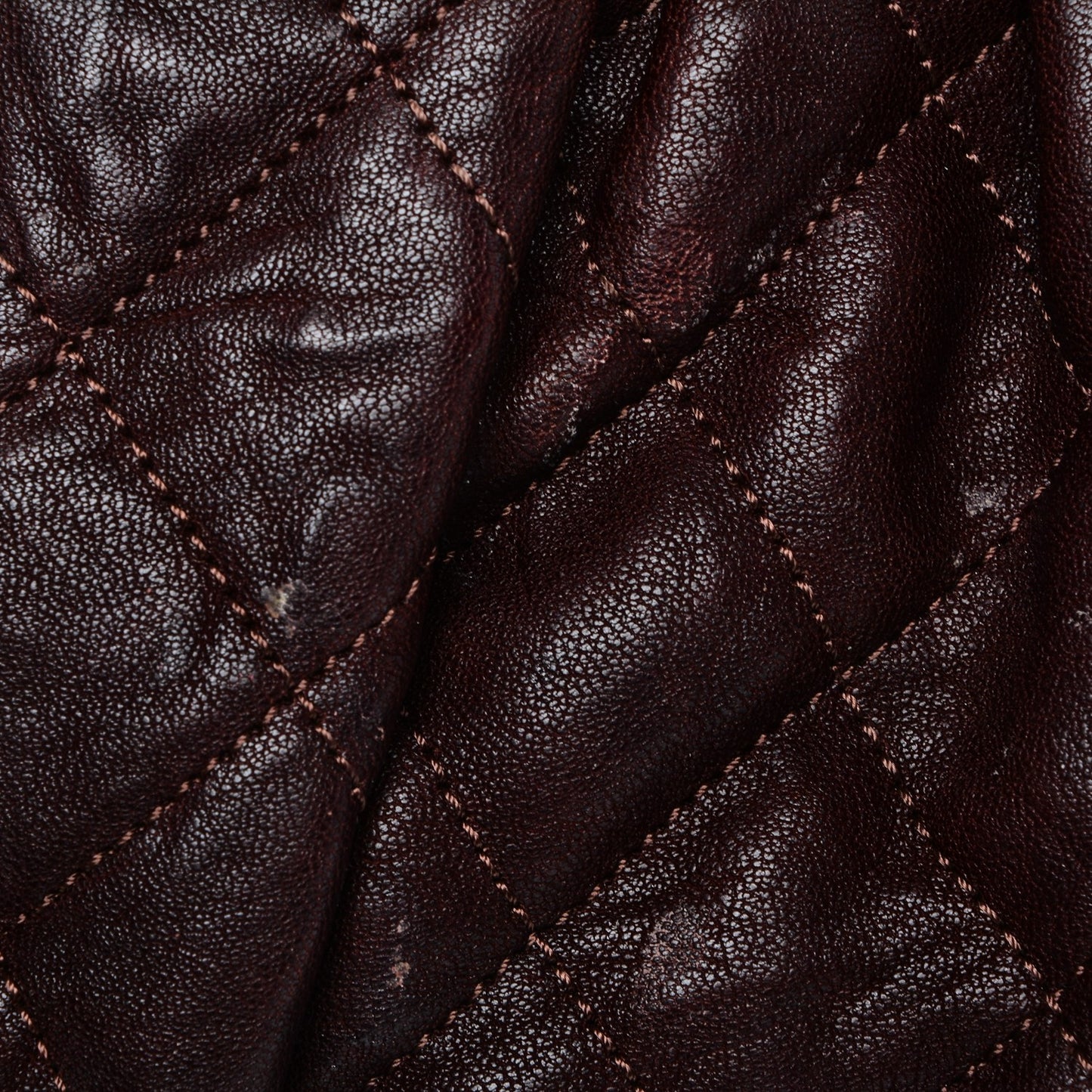 Crumpled Lambskin Quilted Medium Chain Around Flap Dark Brown