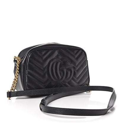 Gucci Calfskin Matelasse Small GG Marmont Chain Shoulder Bag Black 3 of 13