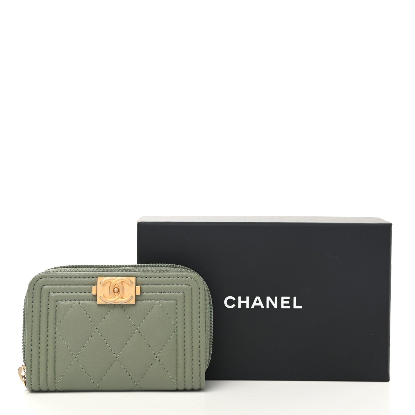 Lambskin Quilted Boy Zip Around Coin Purse Wallet Light Green