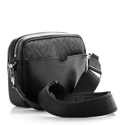 Fendi Shiny Glazed Fabric Vitello Cover FF 1974 Logo Medium Camera Case Black 3 of 12